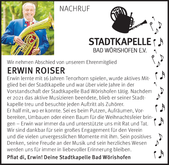 Traueranzeige von Erwin Roiser von Mindelheimer Zeitung