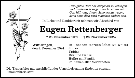 Traueranzeige von Eugen Rettenberger von Donau Zeitung