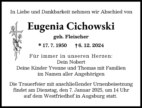 Traueranzeige von Eugenia Cichowski von Augsburger Allgemeine