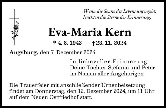 Traueranzeige von Eva-Maria Kern von Augsburger Allgemeine