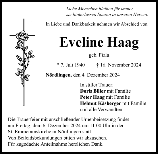 Traueranzeige von Eveline Haag von Rieser Nachrichten