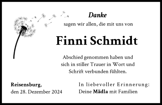 Traueranzeige von Finni Schmidt von Günzburger Zeitung