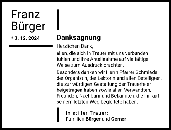 Traueranzeige von Franz Bürger von Augsburger Allgemeine