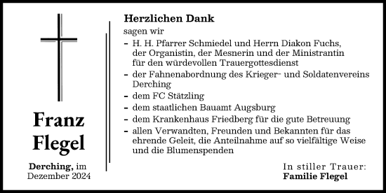 Traueranzeige von Franz Flegel von Friedberger Allgemeine