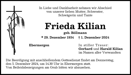 Traueranzeige von Frieda Kilian von Donauwörther Zeitung