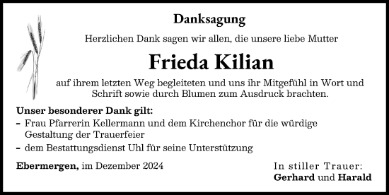 Traueranzeige von Frieda Kilian von Donauwörther Zeitung