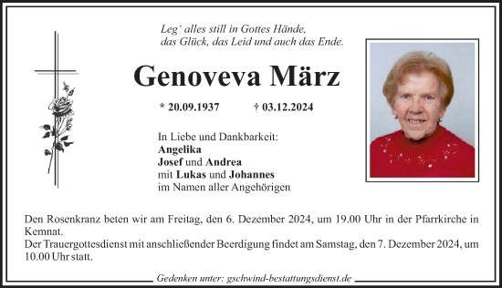 Traueranzeige von Genoveva März von Günzburger Zeitung