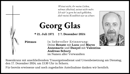 Traueranzeige von Georg Glas von Aichacher Nachrichten