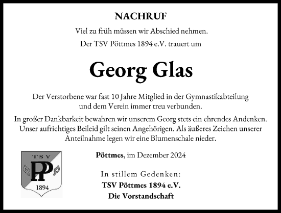 Traueranzeige von Georg Glas von Aichacher Nachrichten