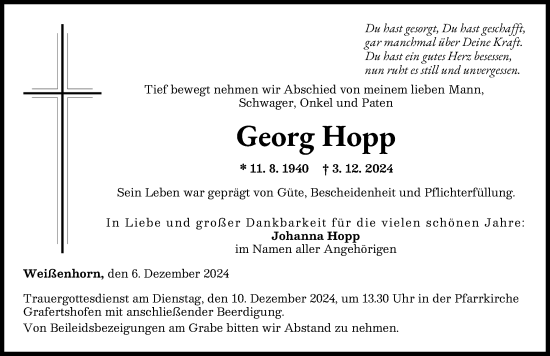 Traueranzeige von Georg Hopp von Neu-Ulmer Zeitung