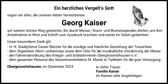 Traueranzeige von Georg Kaiser von Mindelheimer Zeitung