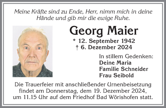Traueranzeige von Georg Maier von Mindelheimer Zeitung