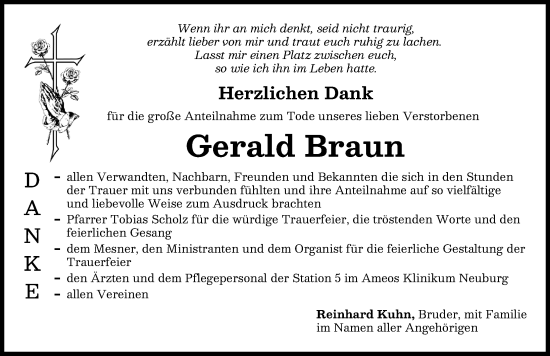 Traueranzeige von Gerald Braun von Donauwörther Zeitung