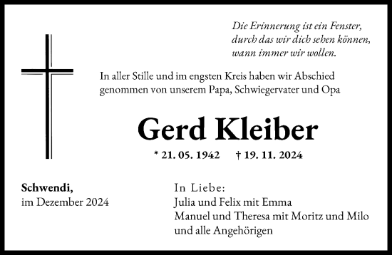 Traueranzeige von Gerd Kleiber von Illertisser Zeitung