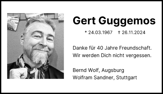 Traueranzeige von Gert Guggemos von Friedberger Allgemeine, Augsburger Allgemeine