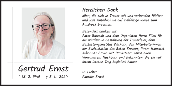 Traueranzeige von Gertrud Ernst von Donau Zeitung