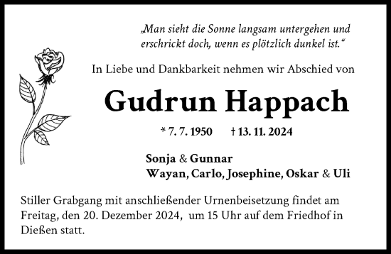 Traueranzeige von Gudrun Happach von Ammersee Kurier
