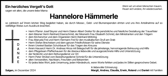 Traueranzeige von Hannelore Hämmerle von Mindelheimer Zeitung