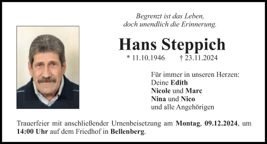 Traueranzeige von Hans Steppich von Illertisser Zeitung