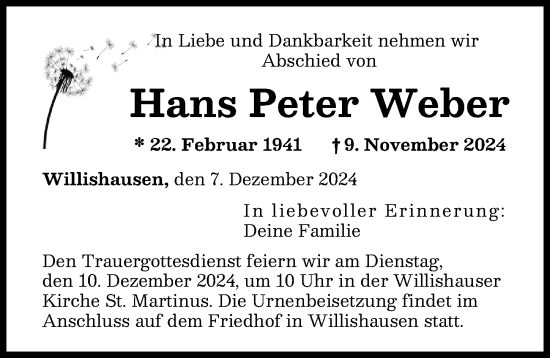 Traueranzeige von Hans Peter Weber von Augsburg-Land