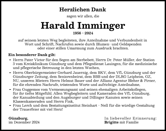 Traueranzeige von Harald Imminger von Günzburger Zeitung