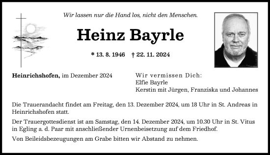 Traueranzeige von Heinz Bayrle von Landsberger Tagblatt, Augsburger Allgemeine