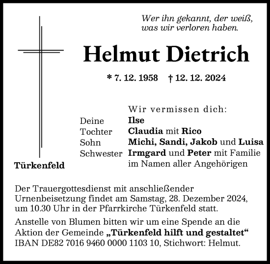 Traueranzeige von Helmut Dietrich von Landsberger Tagblatt