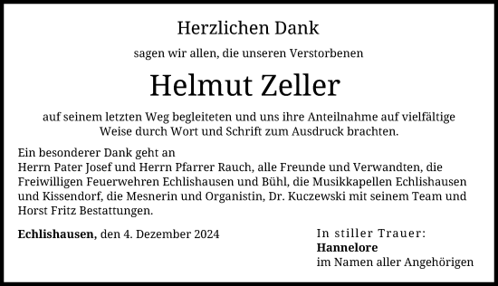 Traueranzeige von Helmut Zeller von Günzburger Zeitung