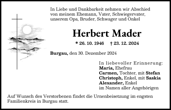Traueranzeige von Herbert Mader von Günzburger Zeitung