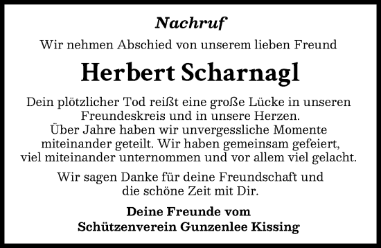 Traueranzeige von Herbert Scharnagl von Friedberger Allgemeine