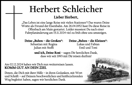 Traueranzeige von Herbert Schleicher von Schwabmünchner Allgemeine
