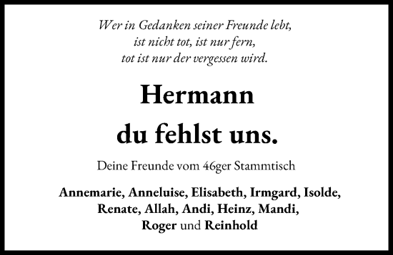 Traueranzeige von Hermann  von Schwabmünchner Allgemeine