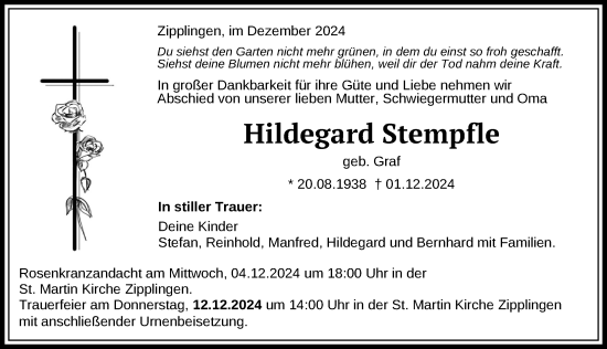 Traueranzeige von Hildegard Stempfle von Rieser Nachrichten