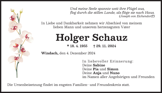 Traueranzeige von Holger Schauz von Landsberger Tagblatt