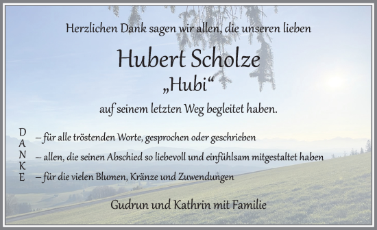 Traueranzeige von Hubert Scholze von Mindelheimer Zeitung