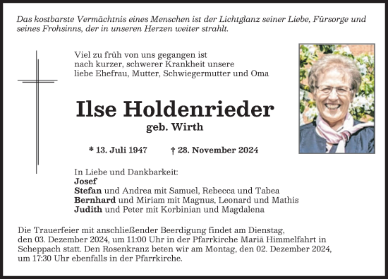 Traueranzeige von Ilse Holdenrieder von Günzburger Zeitung