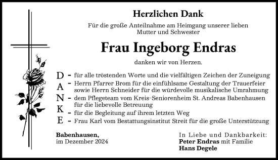 Traueranzeige von Ingeborg Endras von Illertisser Zeitung