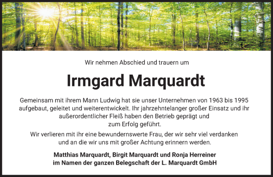 Traueranzeige von Irmgard Marquardt von Donau Zeitung