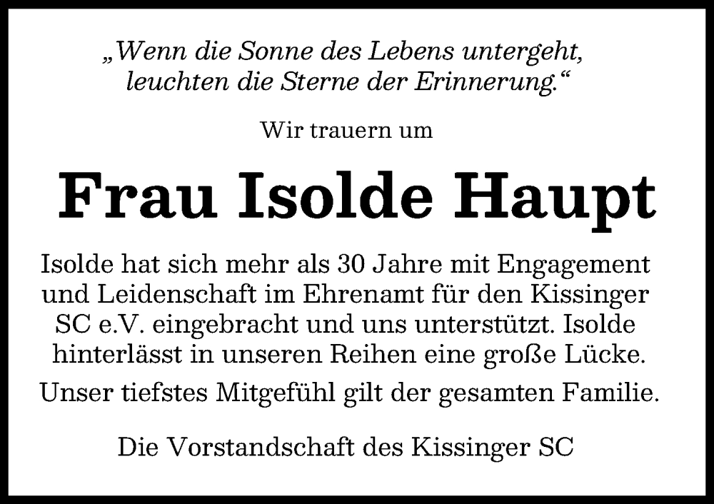  Traueranzeige für Isolde Haupt vom 21.12.2024 aus Friedberger Allgemeine