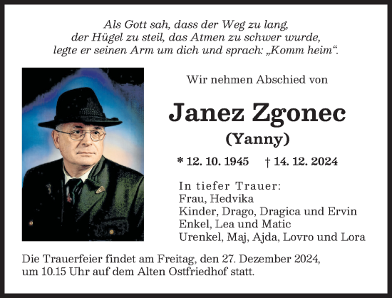 Traueranzeige von Janez Zgonec von Augsburger Allgemeine