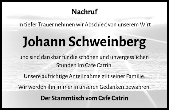 Traueranzeige von Johann Schweinberg von Mindelheimer Zeitung