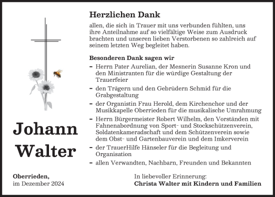 Traueranzeige von Johann Walter von Mindelheimer Zeitung