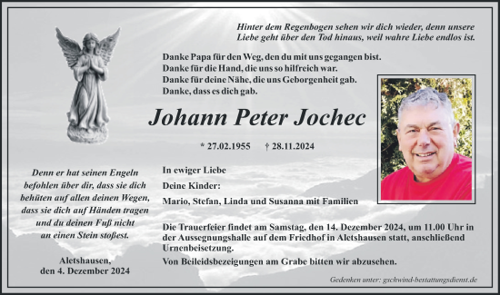 Traueranzeige von Johann Peter Jochec von Mittelschwäbische Nachrichten