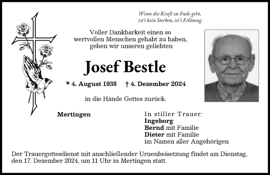 Traueranzeige von Josef Bestle von Donauwörther Zeitung