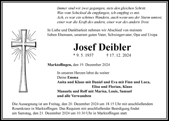 Traueranzeige von Josef Deibler von Rieser Nachrichten