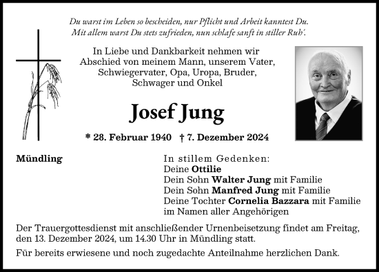 Traueranzeige von Josef Jung von Donauwörther Zeitung