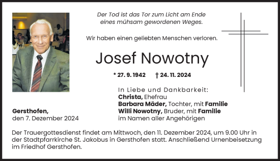 Traueranzeige von Josef Nowotny von Augsburger Allgemeine