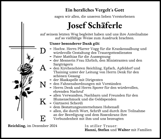 Traueranzeige von Josef  Schäferle von Landsberger Tagblatt