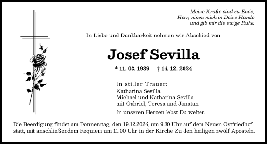 Traueranzeige von Josef Sevilla von Augsburger Allgemeine