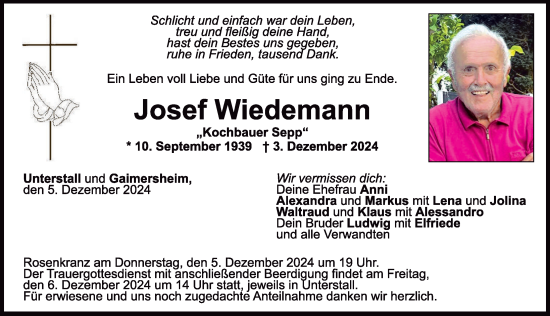 Traueranzeige von Josef Wiedemann von Neuburger Rundschau